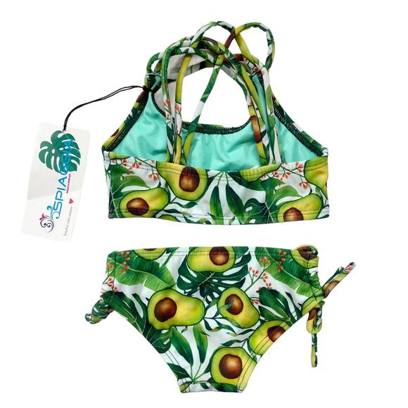 NEW Girls Swimsuit‎ Two Piece Avocado Green Size 2 Spiaggia Beachwear - Picture 2 of 7
